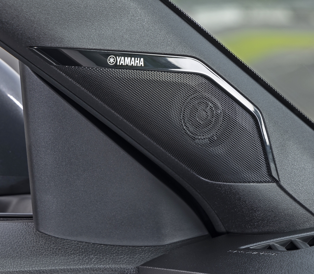 Sound system from Yamaha The Xforce comes equipped with Dynamic Sound Yamaha Premium, an audio system developed in collaboration with Yamaha Corporation. The system has 8 speakers, with front tweeters on the A-pillars on both sides, woofers in the front doors, and coaxial 2-way speakers in the rear doors.